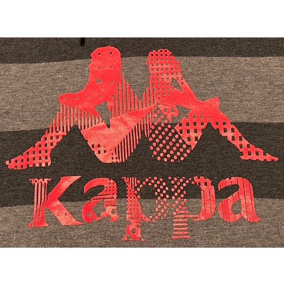 Kappa Pullover Hoodie Size L Two Tone Gray Stripe Pink Glitter Logo Cozy Lounge - Picture 2 of 10